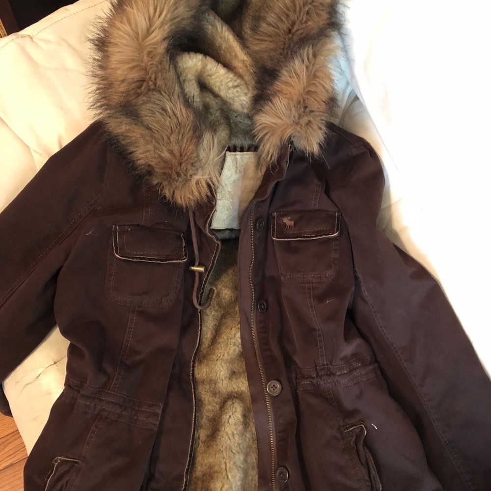 Abercrombie & Fitch fur-lined chocolate brown coat